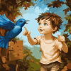 Blue Boy and Bird Kids Diamond Painting