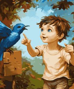 Blue Boy and Bird Kids Diamond Painting