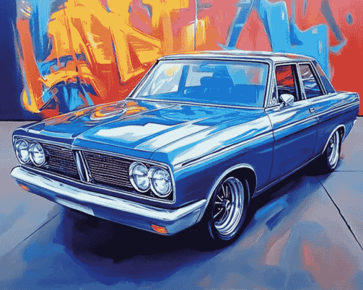 Blue Chrysler Valiant Car Diamond Painting