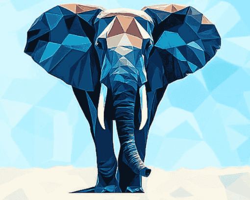 Blue Geometric Elephant Diamond Painting