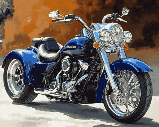 Blue Harley Davidson Three Wheeler Diamond Painting