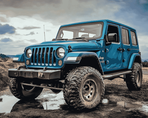 Blue Jeep Adventure Diamond Painting