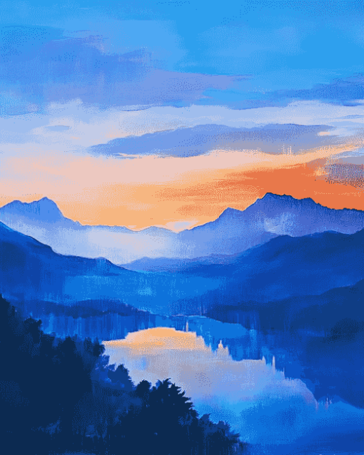 Blue Mountain Sunset Diamond Painting