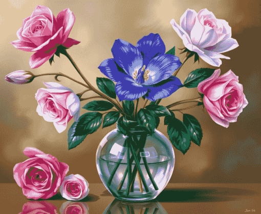 Blue Purple Blossom Vase Diamond Painting