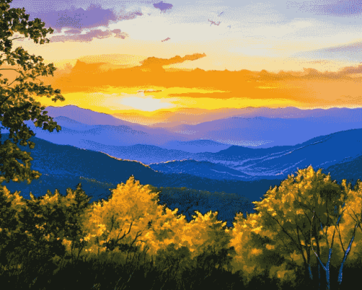 Blue Ridge Mountains Sunset Diamond Painting