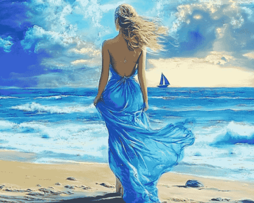 Blue Seaside Woman Diamond Painting