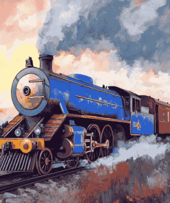 Blue Steam Train Diamond Painting