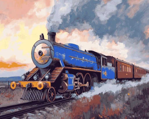 Blue Steam Train Diamond Painting