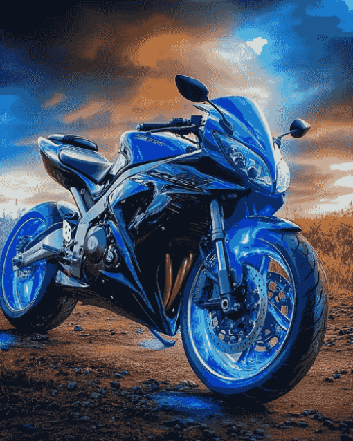 Blue Suzuki Race Motorbike Diamond Painting