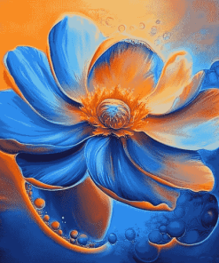 Blue and Orange Floral Diamond Painting