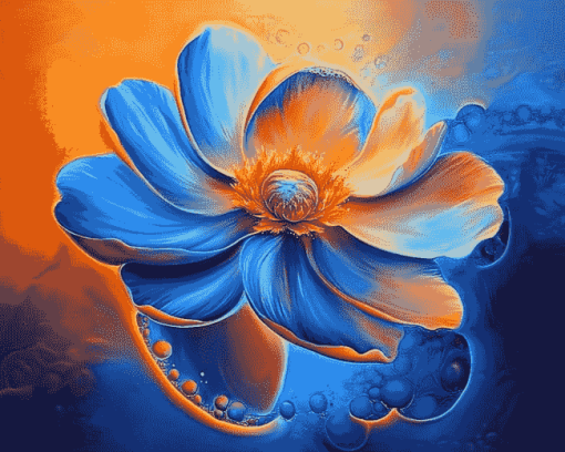 Blue and Orange Floral Diamond Painting