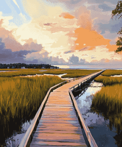 Boardwalk Through Scenic Marshlands Diamond Painting