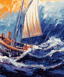 Boat in a Storm Diamond Painting