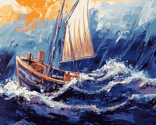 Boat in a Storm Diamond Painting