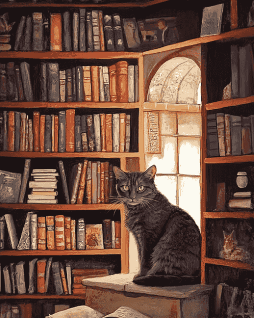 Bookshelf Cat Diamond Painting