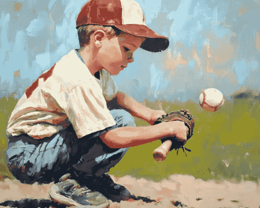 Boys Playing Baseball Diamond Painting