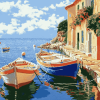 Bright Mediterranean Seascape Boats Diamond Painting