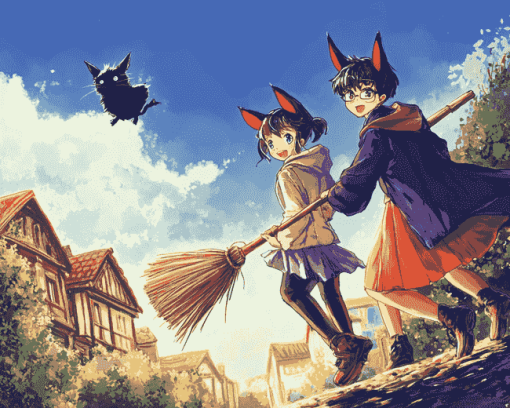 Broom Flying Anime Fantasy Diamond Painting