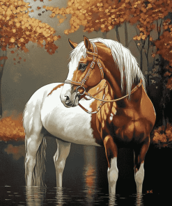 Brown White Horse Diamond Painting