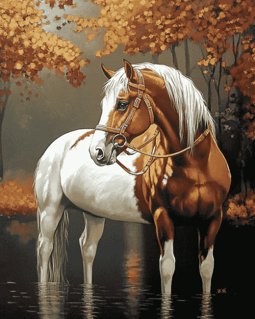 Brown White Horse Diamond Painting