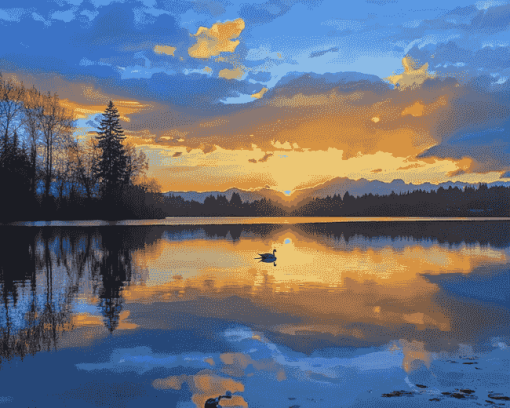 Burnaby Lake Sunrise Landscape Diamond Painting