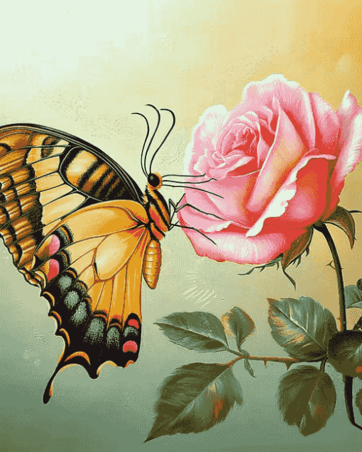 Butterfly Roses Blossoms Diamond Painting