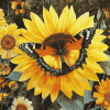 Butterfly Sunflower Blossoms Diamond Painting