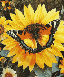 Butterfly Sunflower Blossoms Diamond Painting