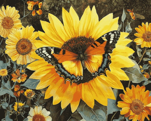 Butterfly Sunflower Blossoms Diamond Painting