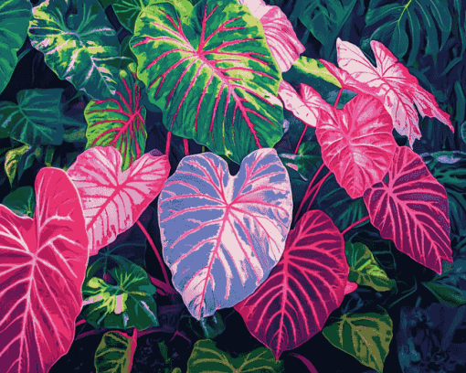 Caladium Vibrant Leaves Diamond Painting