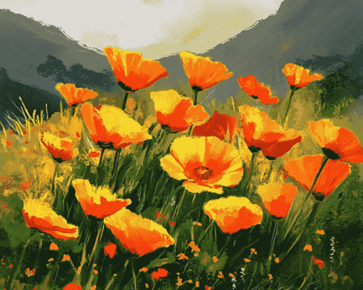 California Poppies Blossoms Diamond Painting