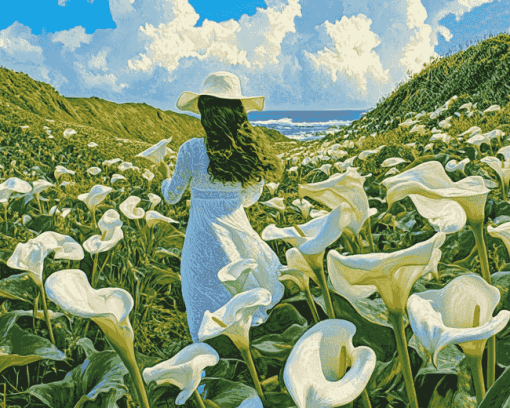 Calla Lily Woman Landscape Diamond Painting