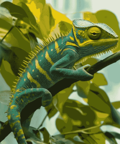 Cameleon on Green Branch Diamond Painting