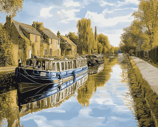 Canal Barge Scenic Diamond Painting