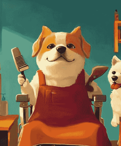 Cartoon Barber Puppies Diamond Painting