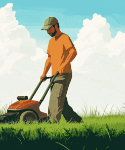 Cartoon Mowing Scene Diamond Painting