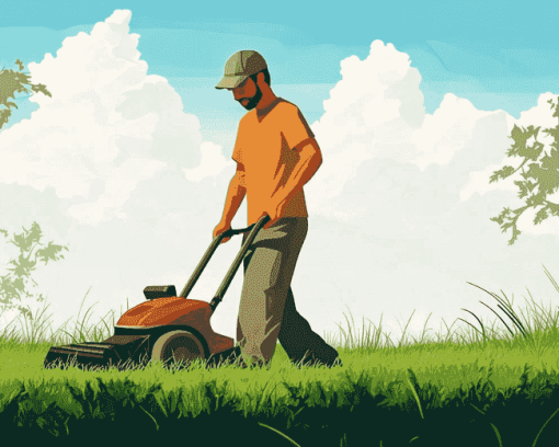 Cartoon Mowing Scene Diamond Painting