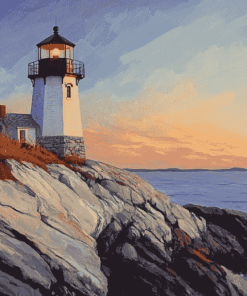 Castle Hill Lighthouse Seaside Scene Diamond Painting