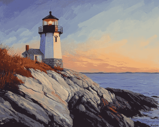 Castle Hill Lighthouse Seaside Scene Diamond Painting