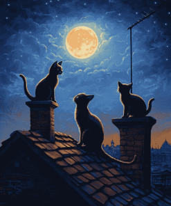 Cat Nights on Roofs Diamond Painting