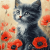 Cat and Poppies Diamond Painting