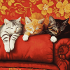 Cats Relaxing on Red Sofa Diamond Painting