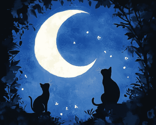 Cats Under Moonlight Diamond Painting