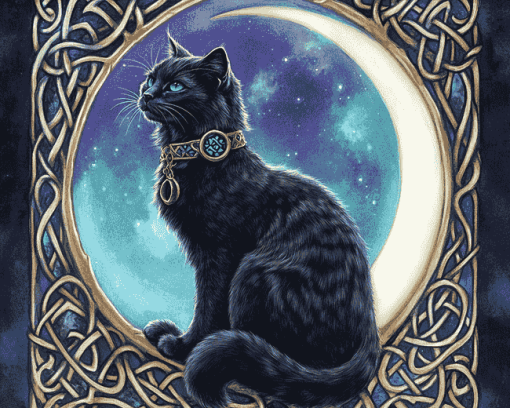 Celtic Black Cat Moon Diamond Painting