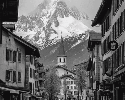 Chamonix Monochrome Towns Diamond Painting