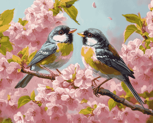 Cherry Blossom with Birds Diamond Painting