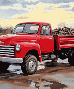 Chevrolet Red Engine Truck Diamond Painting