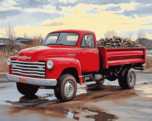 Chevrolet Red Engine Truck Diamond Painting