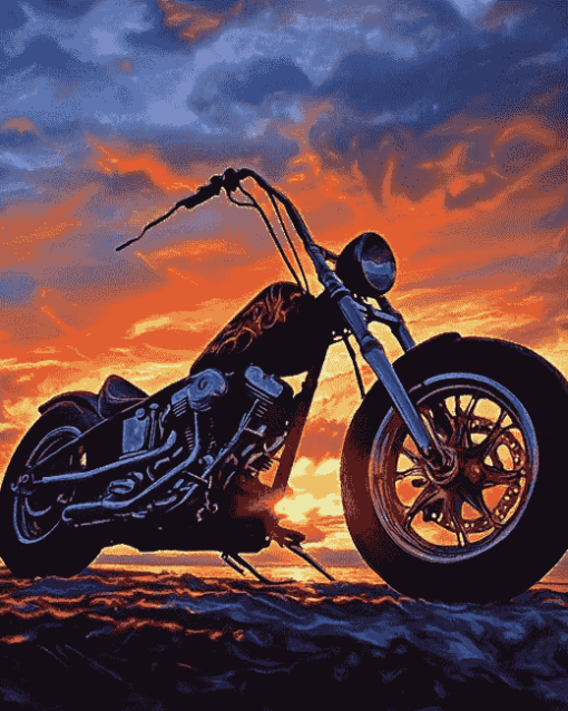 Chopper Bike Sunset Diamond Painting