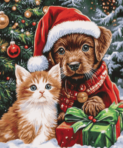 Christmas Cat and Dog Diamond Painting